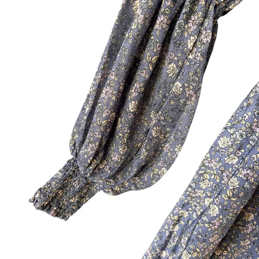 Free People Blue Floral Long Sleeve Midi Dress